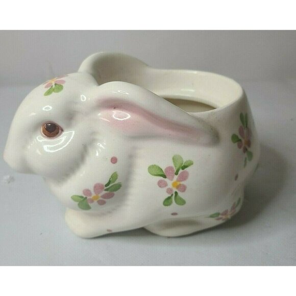Vintage Avon Ceramic Floral Bunny Rabbit Planter Hand Painted Made in Brazil 6" - Picture 1 of 11